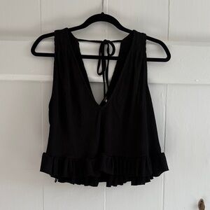 Free People Black Ruffled Crop Top